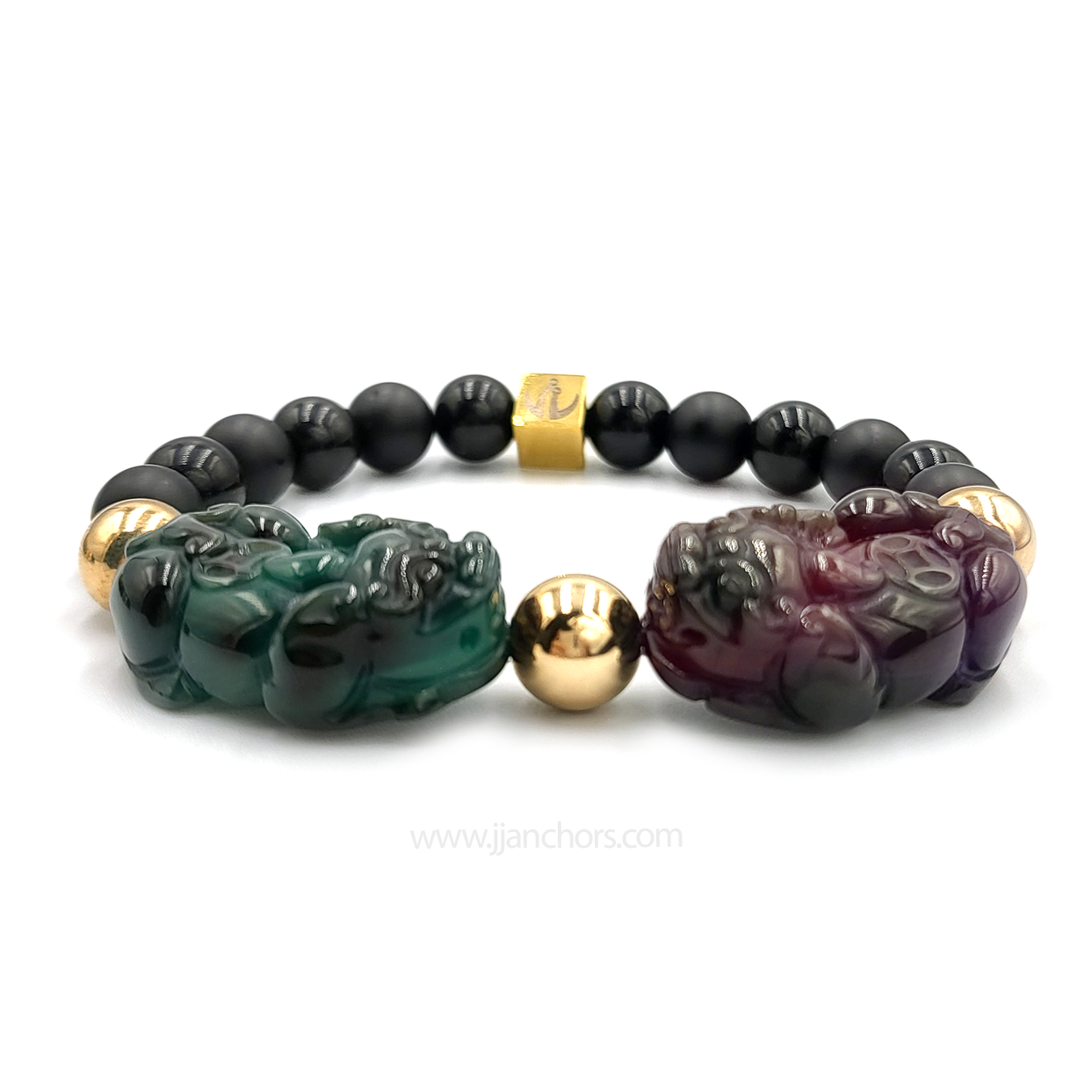 Carved Double Rainbow Obsidian Lucky Piyao | Black Onyx | 12K