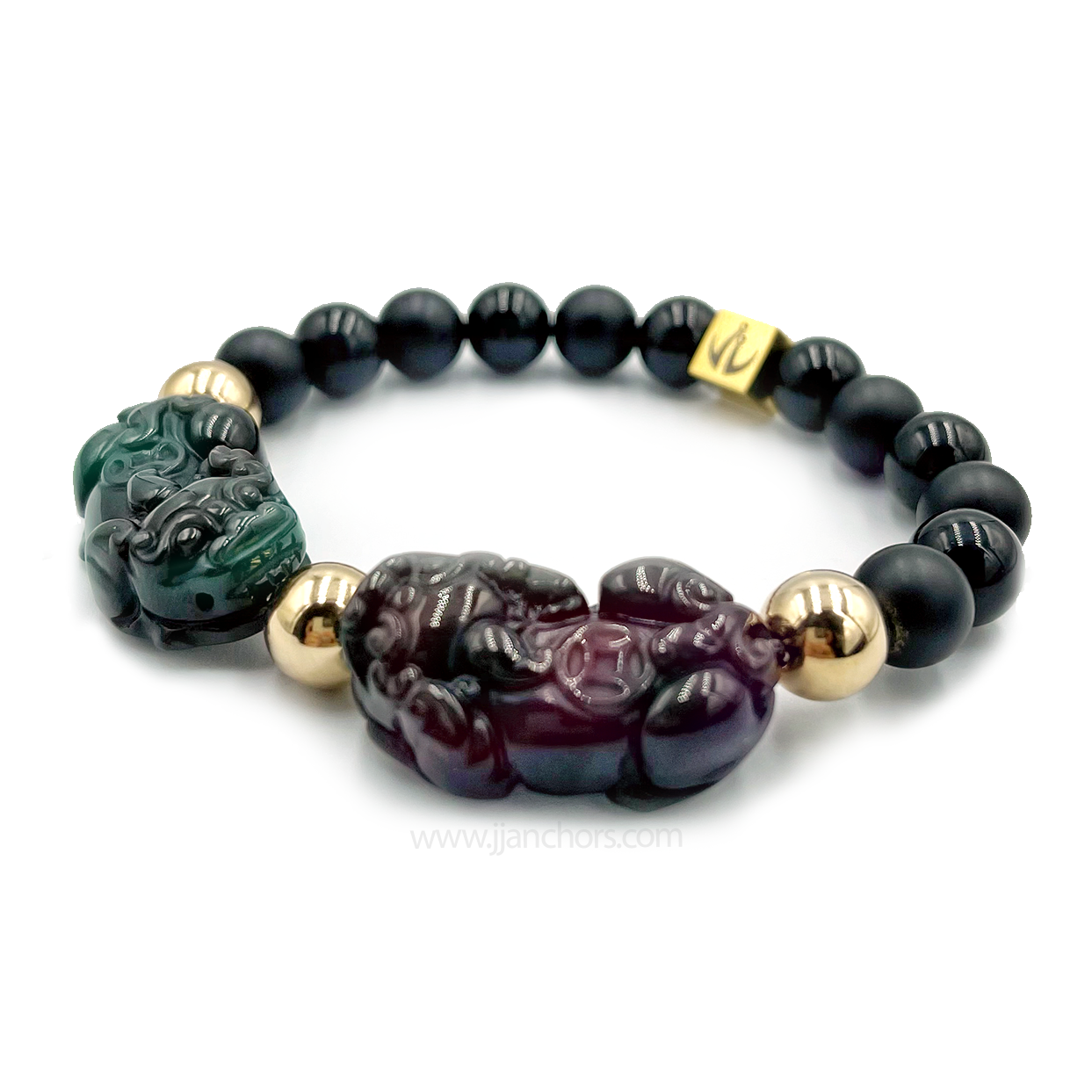 Carved Double Rainbow Obsidian Lucky Piyao | Black Onyx | 12K