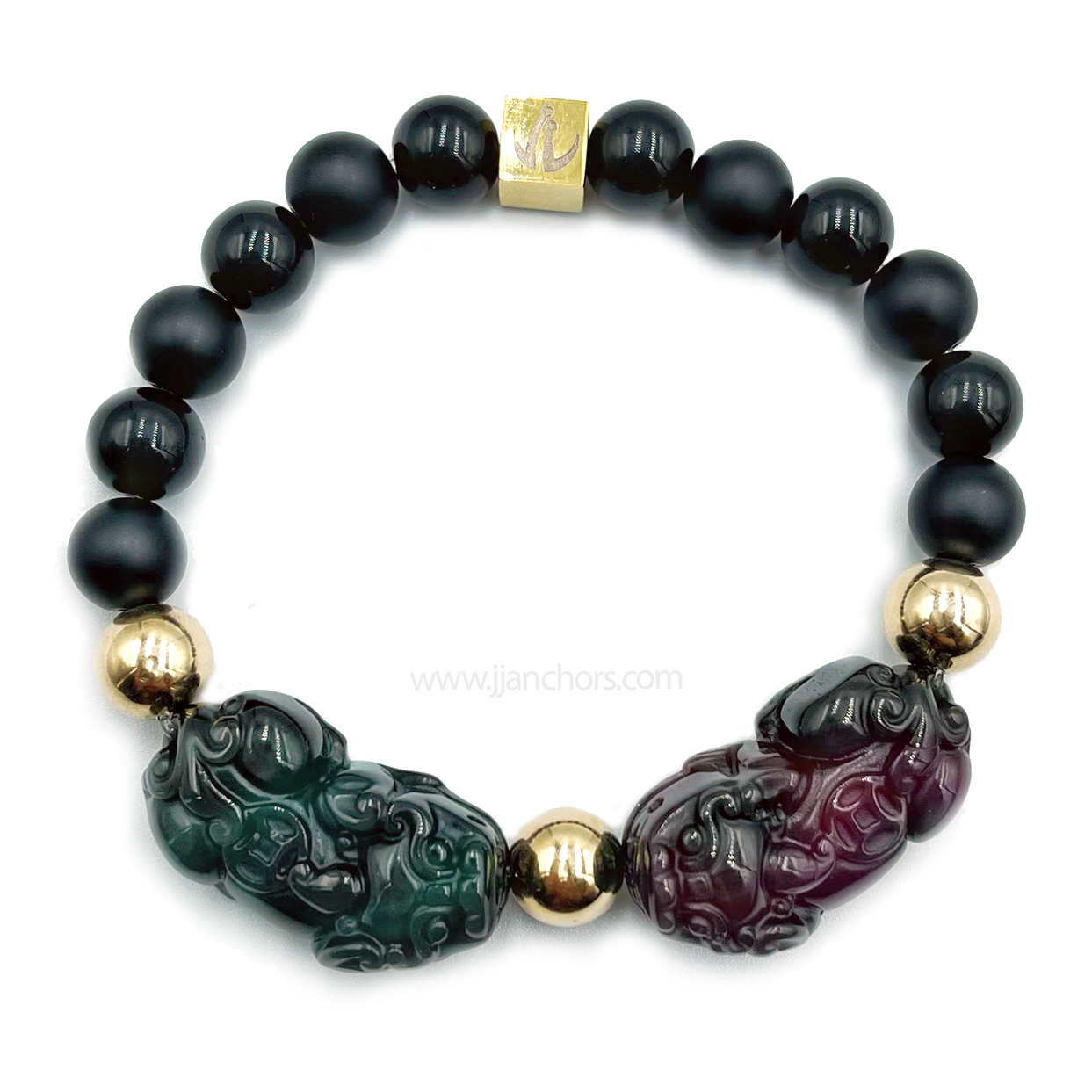 Carved Double Rainbow Obsidian Lucky Piyao | Black Onyx | 12K