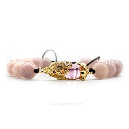 Rose Aura Money Catcher PiYao Bracelet with 12K Gold & Rose Quartz