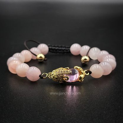 Rose Aura Money Catcher PiYao Bracelet with 12K Gold & Rose Quartz