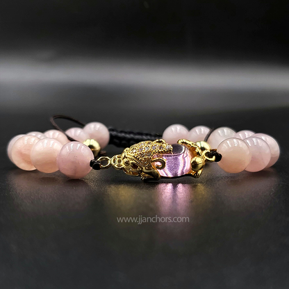 Rose Aura Money Catcher PiYao Bracelet with 12K Gold & Rose Quartz