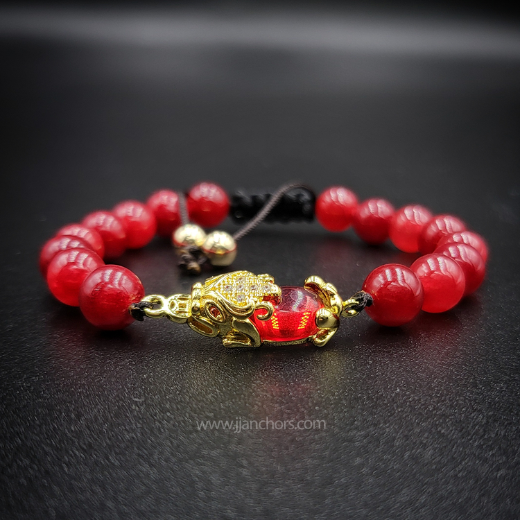 Ruby Money Catcher PiYao Bracelet with 12K Gold, Red Corals and Rubellite