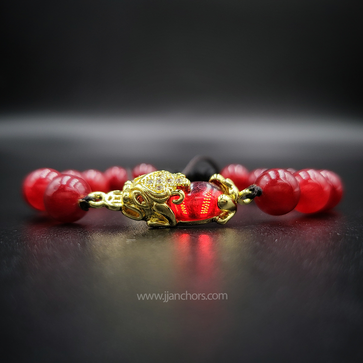 Ruby Money Catcher PiYao Bracelet with 12K Gold, Red Corals and Rubellite