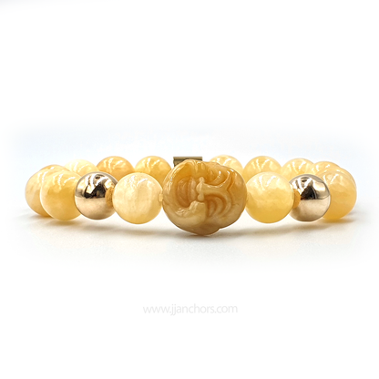 Laughing Yellow Jade Buddha | 14K Gold
