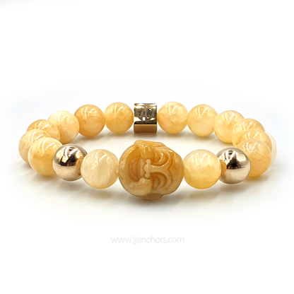 Laughing Yellow Jade Buddha | 14K Gold