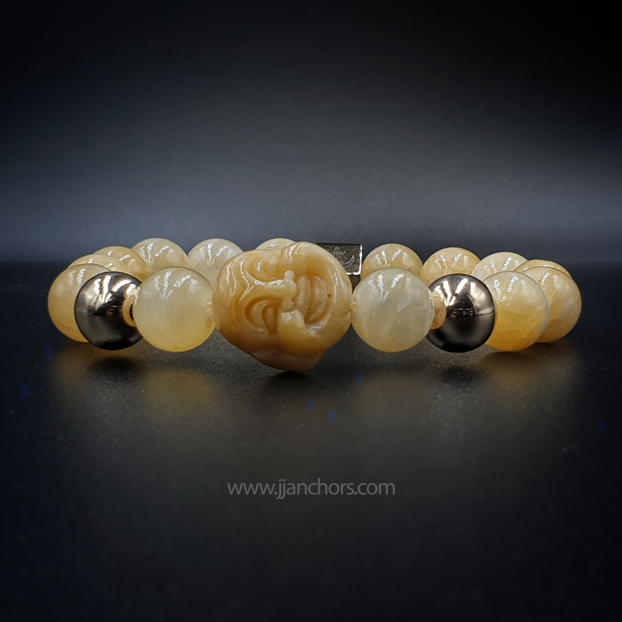 Laughing Yellow Jade Buddha | 12K Gold