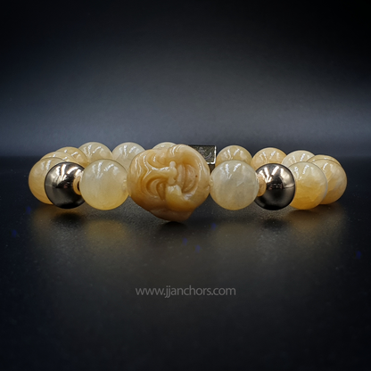 Laughing Yellow Jade Buddha | 14K Gold