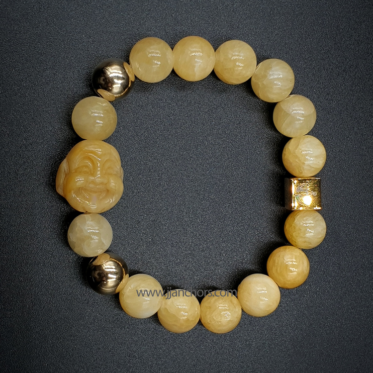 Laughing Yellow Jade Buddha | 12K Gold