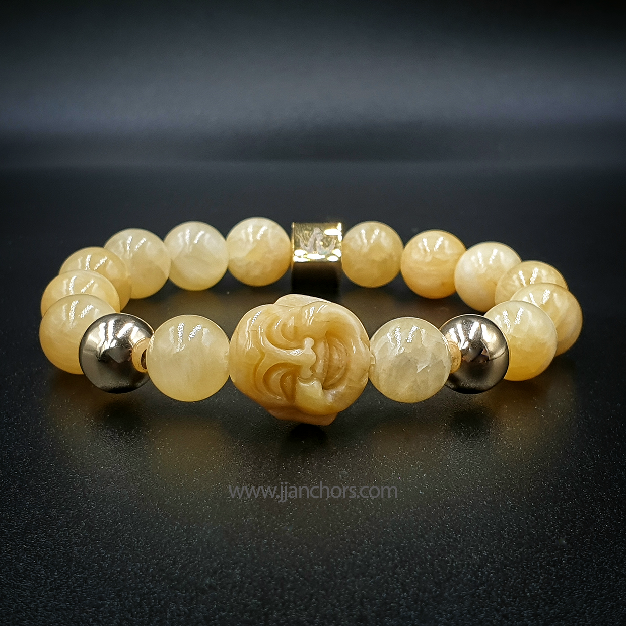 Laughing Yellow Jade Buddha | 12K Gold