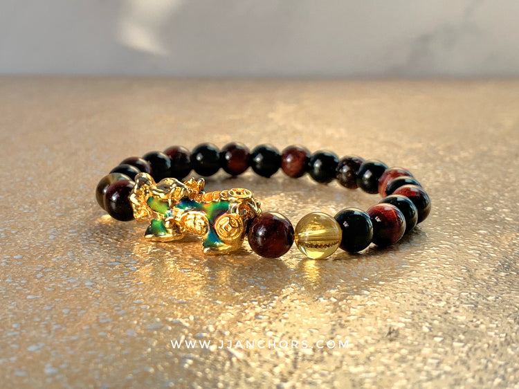 Lucky PiYao with Red Tiger's Eye, Black Onyx and Citrine