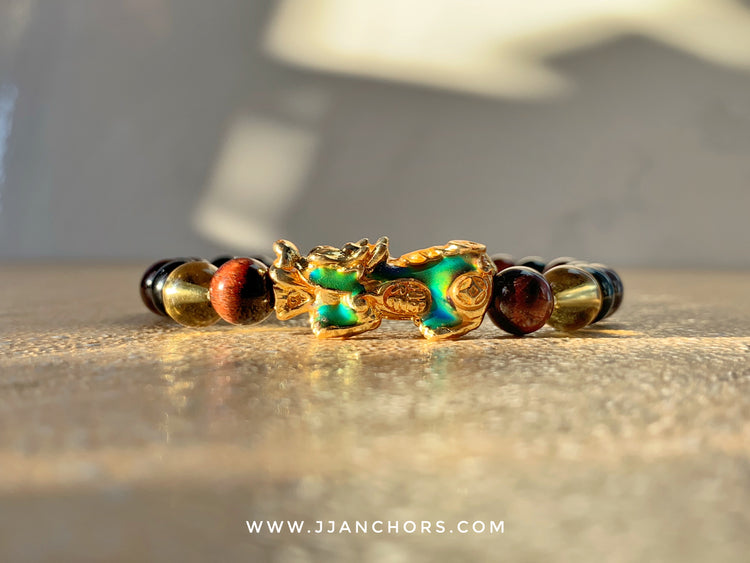 Lucky PiYao with Red Tiger's Eye, Black Onyx and Citrine